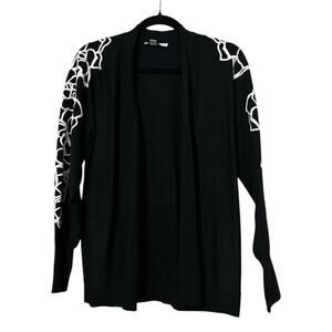 Chico’s Black & White Embroidered Open Cardigan‎ – Size 1 – NWOT